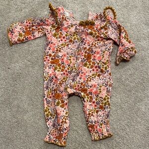 Mud Pie Pink and Brown Floral one piece 3-6 mo
